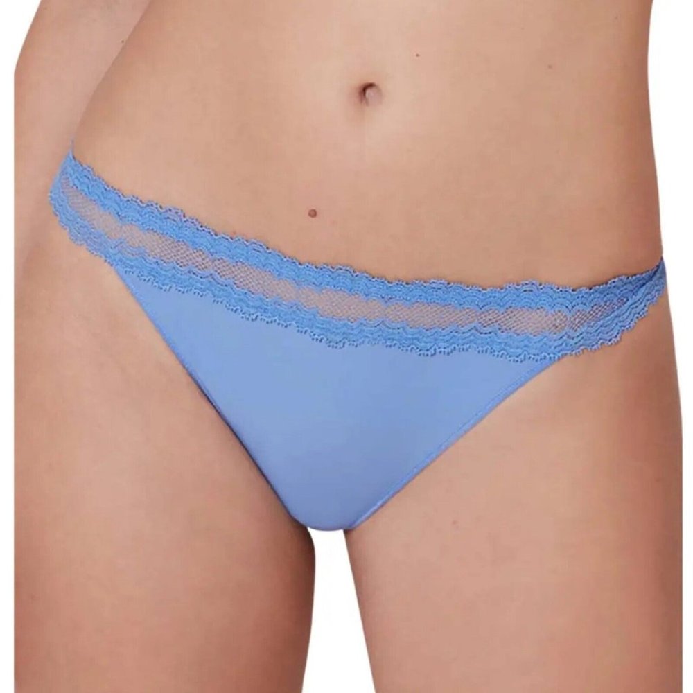 Simone Perele Thong Size Large French 4 Confiance Tanga Panties Blue Denim Lace